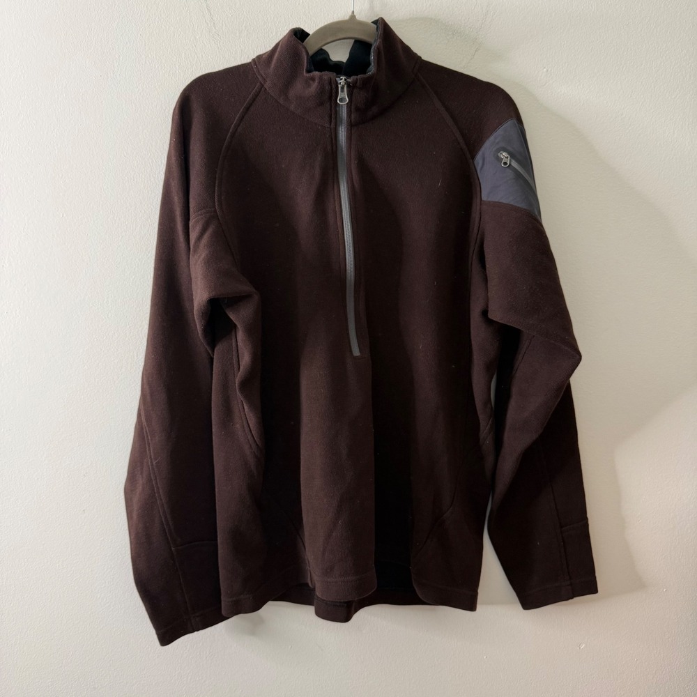 Outdoor Research Mens Large Brown Wool Blend Quarter Zip Pullover Sweater Jacket